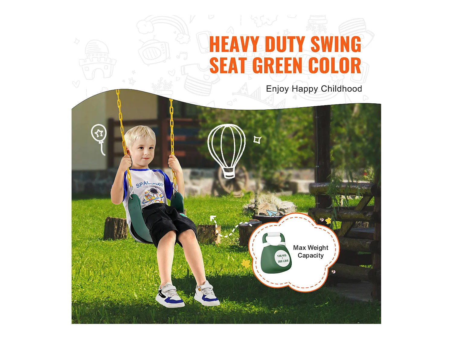 Sièges de Balançoire SucceBuy, Lot de 2, Remplacement pour Balançoire d'Extérieur, Chaîne de 168cm