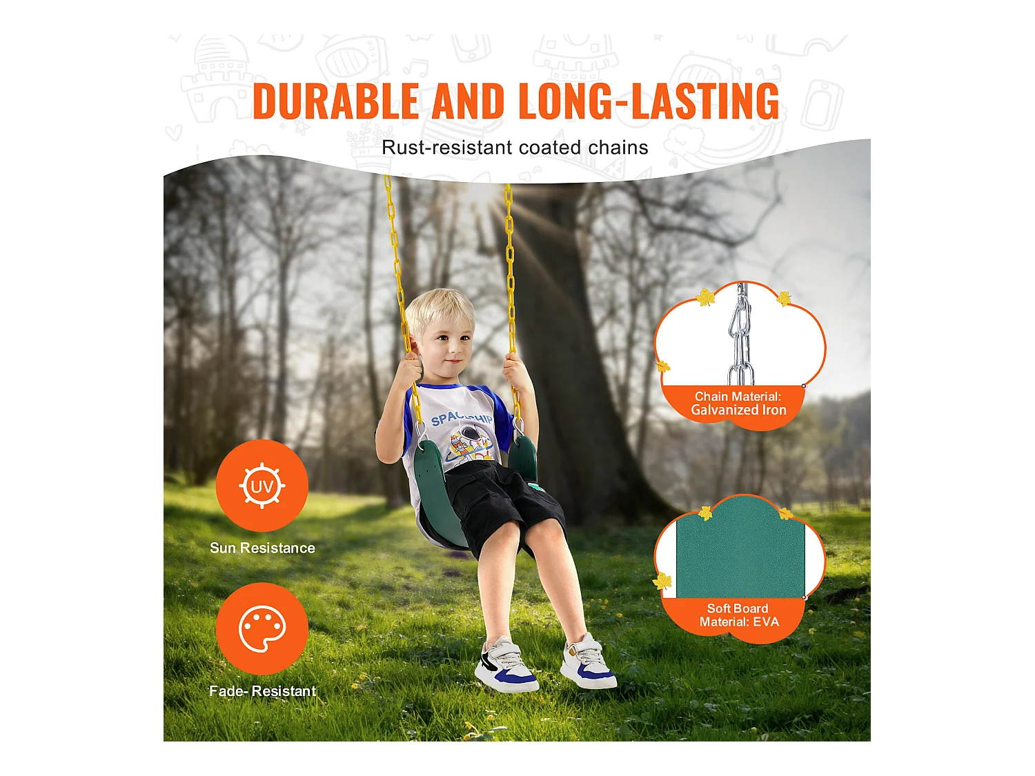 Sièges de Balançoire SucceBuy, Lot de 2, Remplacement pour Balançoire d'Extérieur, Chaîne de 168cm