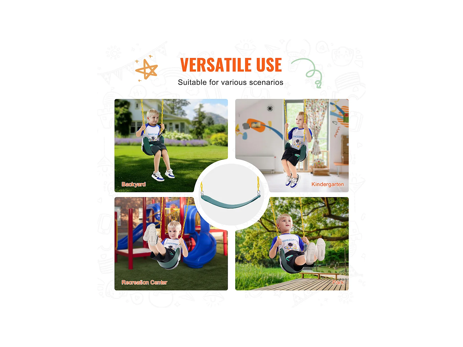 Sièges de Balançoire SucceBuy, Lot de 2, Remplacement pour Balançoire d'Extérieur, Chaîne de 168cm