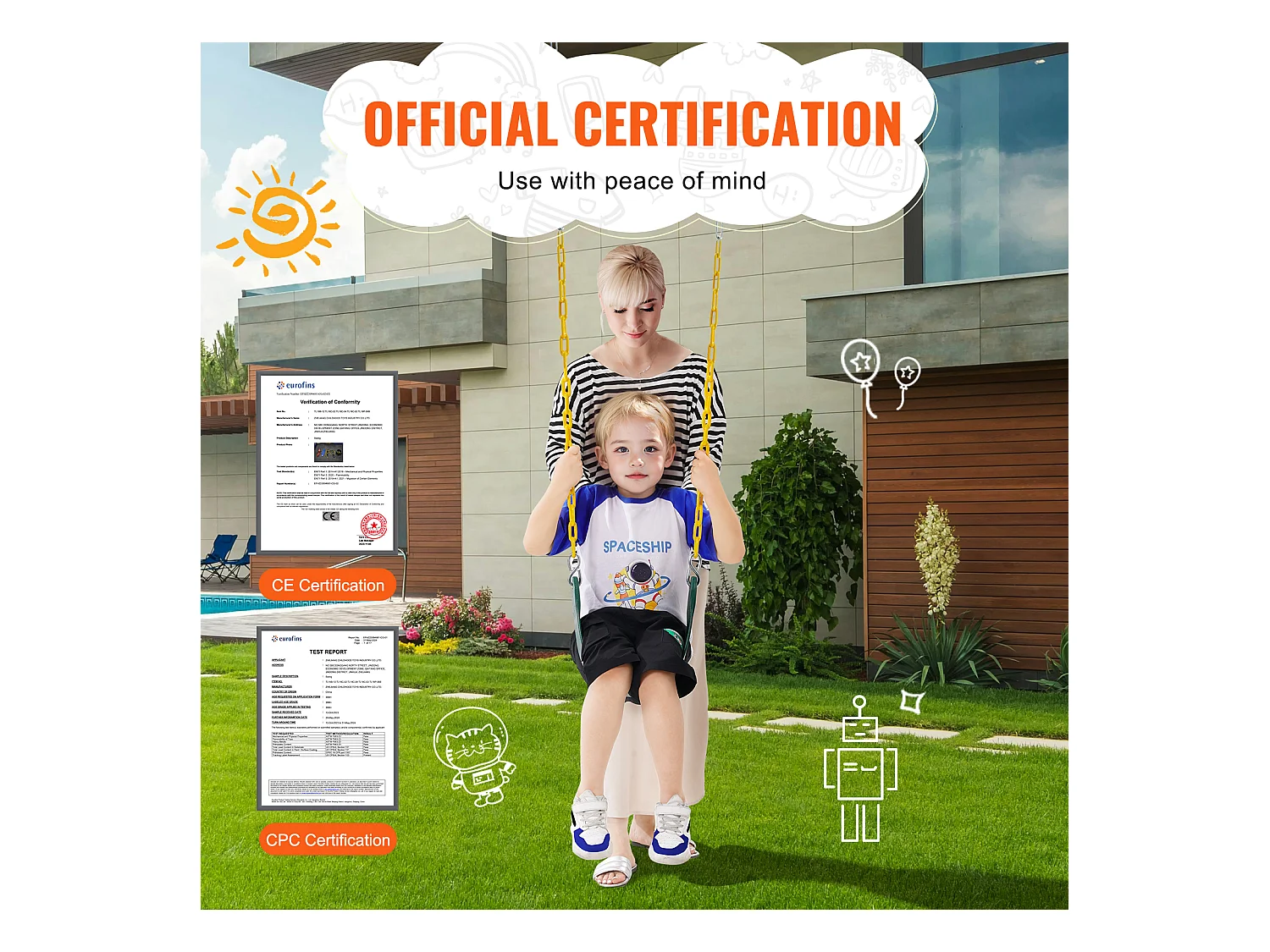 Sièges de Balançoire SucceBuy, Lot de 2, Remplacement pour Balançoire d'Extérieur, Chaîne de 168cm