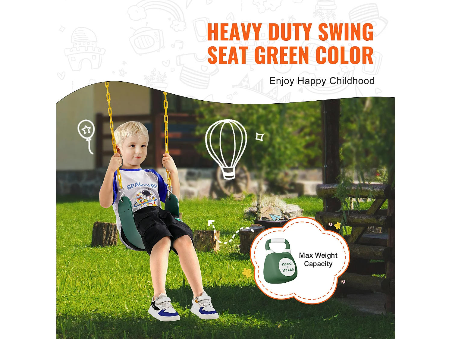 Sièges de Balançoire SucceBuy, Lot de 2, Remplacement pour Balançoire d'Extérieur, Chaîne de 168cm