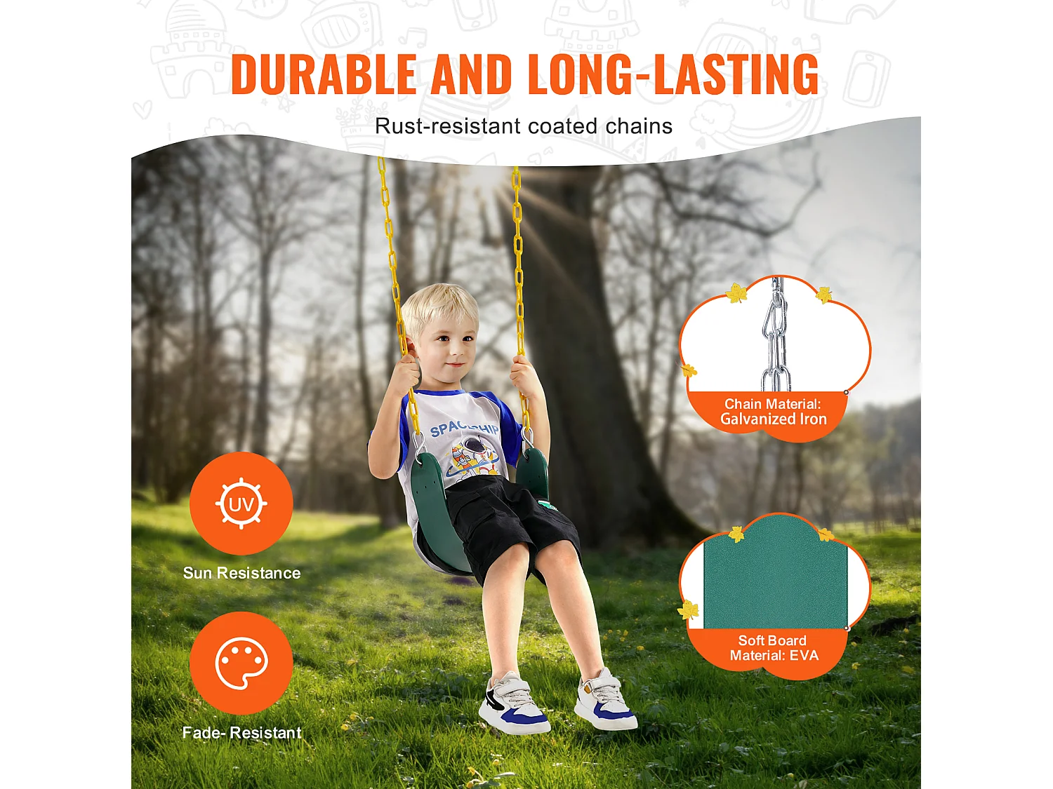Sièges de Balançoire SucceBuy, Lot de 2, Remplacement pour Balançoire d'Extérieur, Chaîne de 168cm