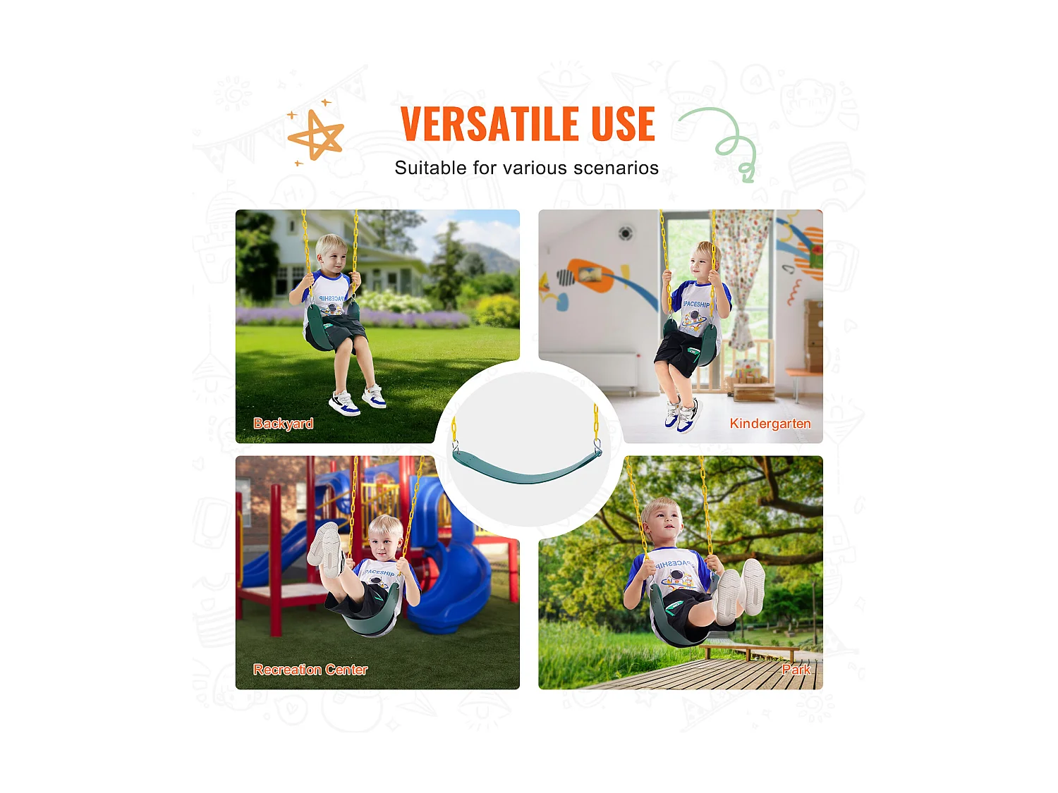 Sièges de Balançoire SucceBuy, Lot de 2, Remplacement pour Balançoire d'Extérieur, Chaîne de 168cm