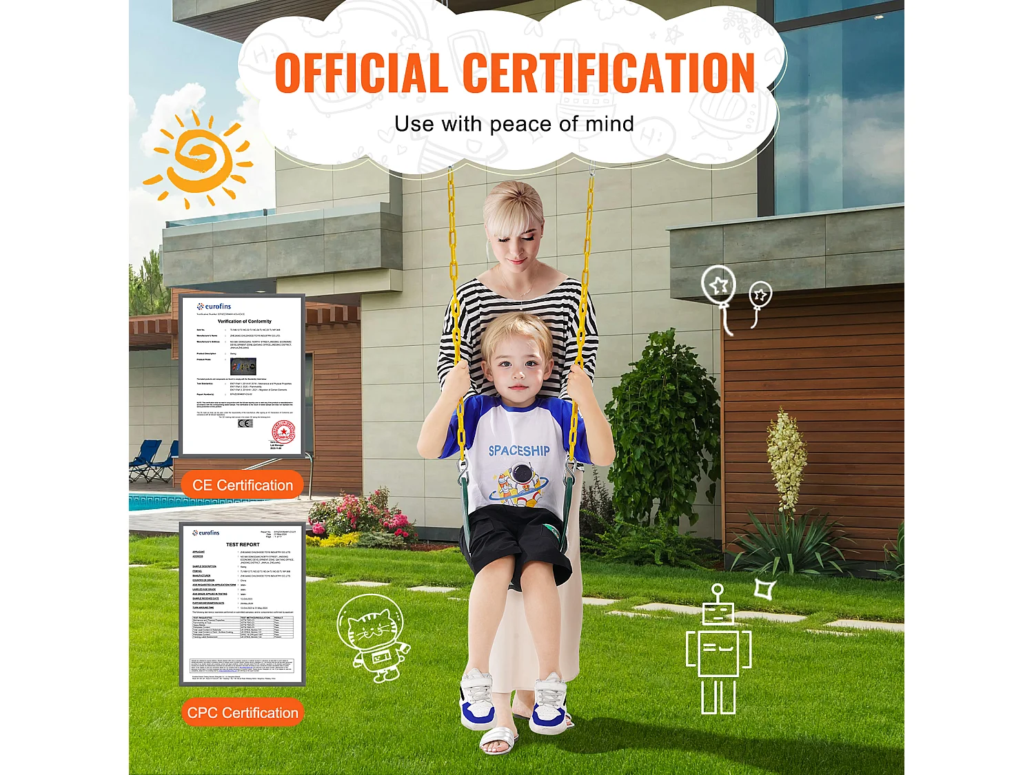 Sièges de Balançoire SucceBuy, Lot de 2, Remplacement pour Balançoire d'Extérieur, Chaîne de 168cm