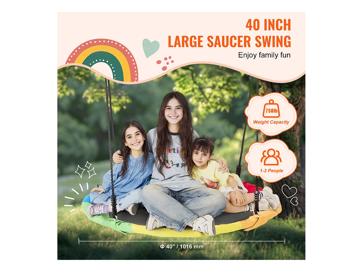 Balançoire Nid d’Oiseau SucceBuy 101.6cm Balançoire soucoupe Capacité de 340.2kg Oxford 900D Multicolore