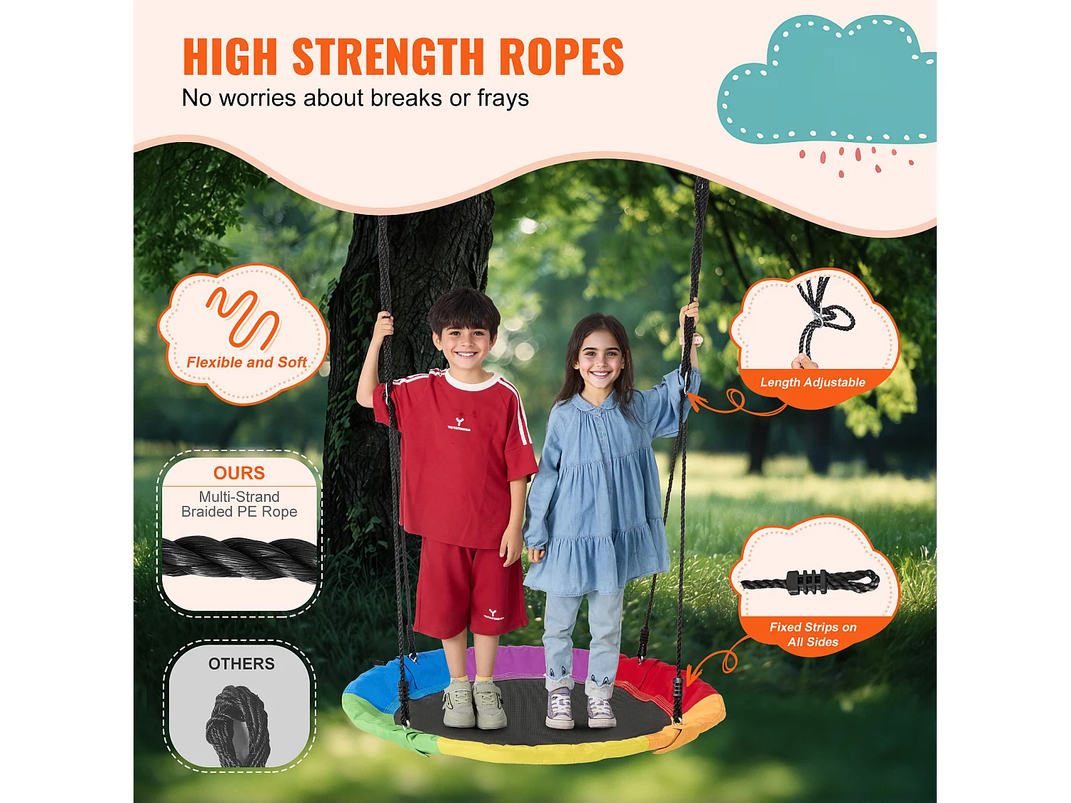 Balançoire Nid d’Oiseau SucceBuy 101.6cm Balançoire soucoupe Capacité de 340.2kg Oxford 900D Multicolore