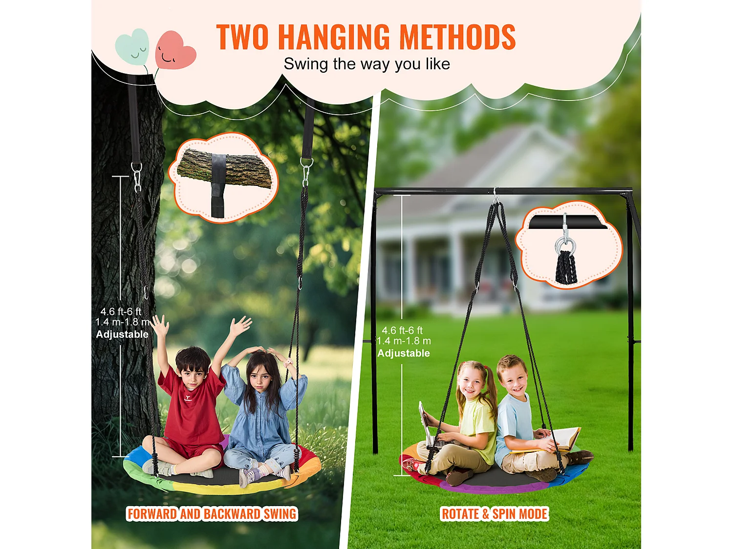 Balançoire Nid d’Oiseau SucceBuy 101.6cm Balançoire soucoupe Capacité de 340.2kg Oxford 900D Multicolore