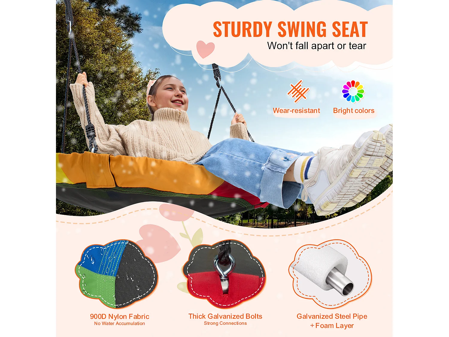 Balançoire Nid d’Oiseau SucceBuy 101.6cm Balançoire soucoupe Capacité de 340.2kg Oxford 900D Multicolore