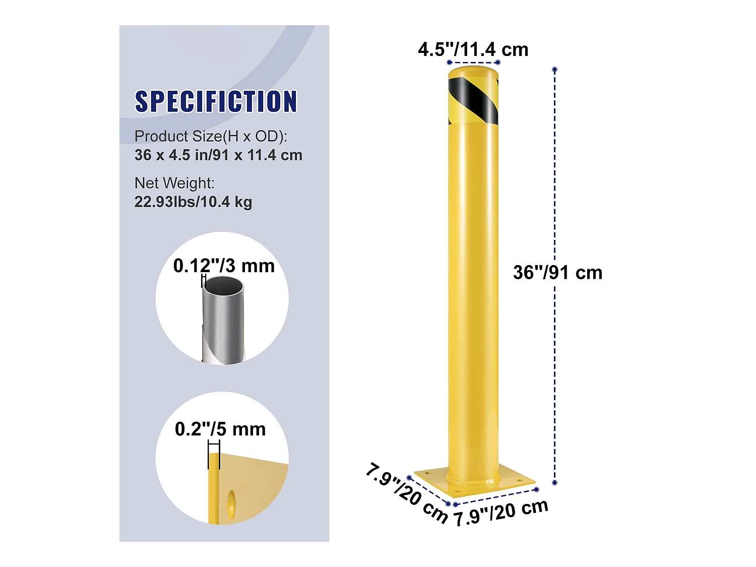 Barrière De Sécurité SucceBuy, 91,4 x 11,4 cm, Barrière en Tube d'Acier Jaune