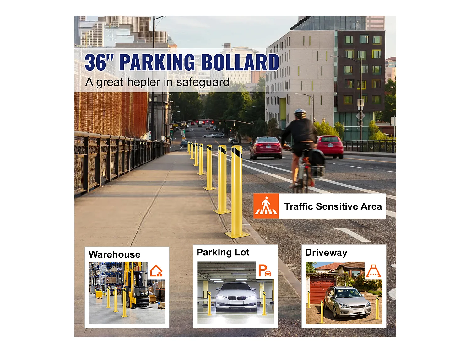 Barrière De Sécurité SucceBuy, 91,4 x 11,4 cm, Barrière en Tube d'Acier Jaune