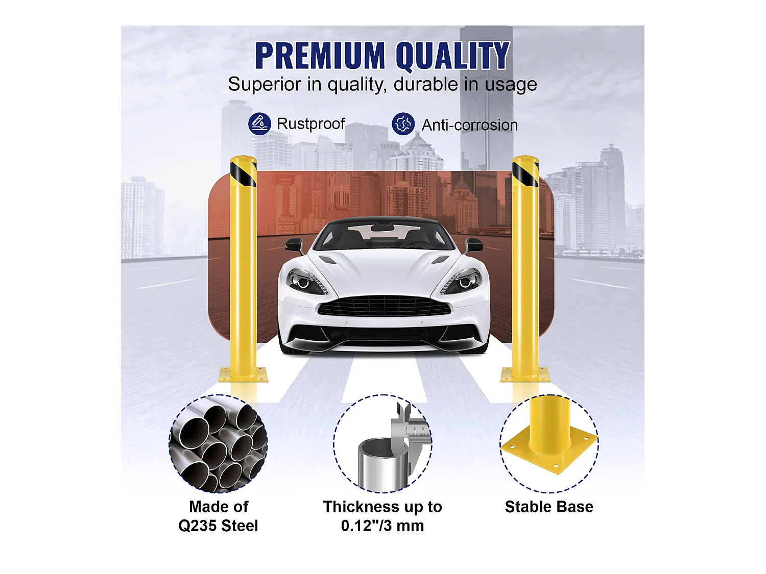 Barrière De Sécurité SucceBuy, 91,4 x 11,4 cm, Barrière en Tube d'Acier Jaune
