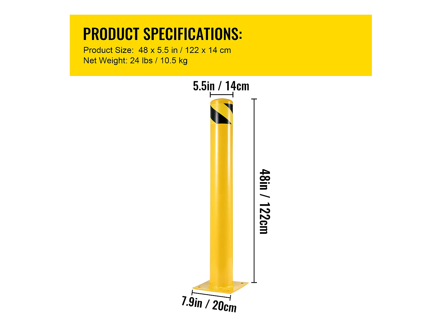 Barrière De Sécurité SucceBuy, 122 x 14 cm, Barrière en Tube d'Acier Jaune
