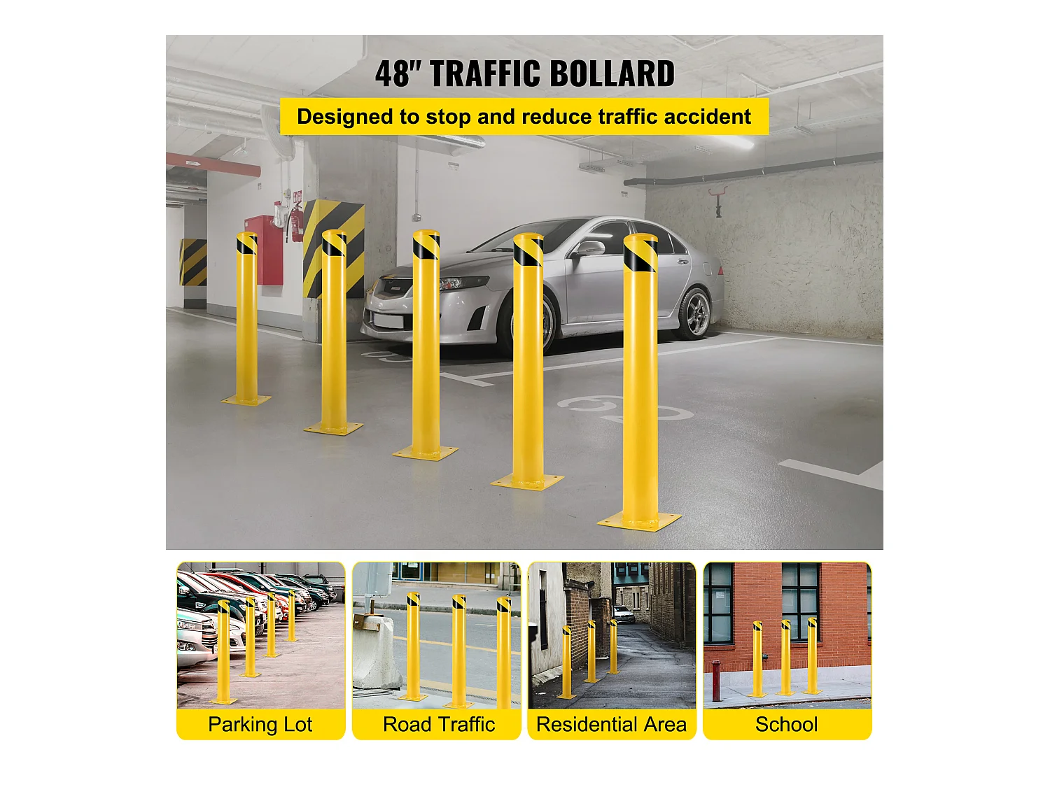 Barrière De Sécurité SucceBuy, 122 x 14 cm, Barrière en Tube d'Acier Jaune