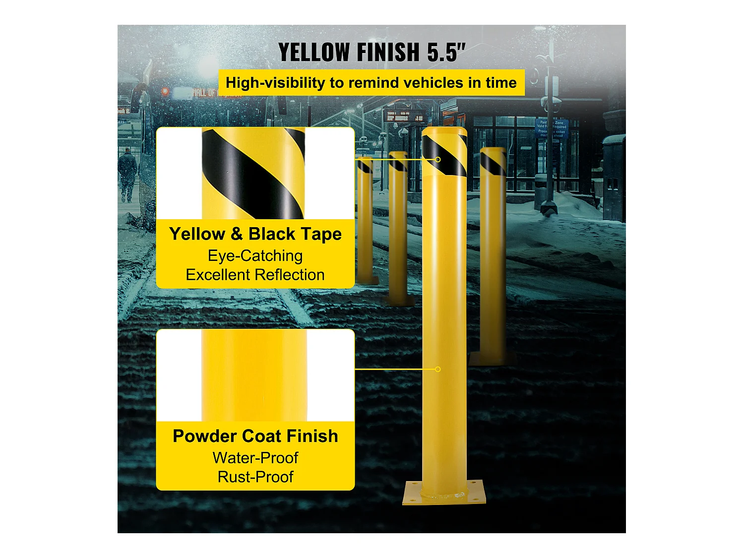 Barrière De Sécurité SucceBuy, 122 x 14 cm, Barrière en Tube d'Acier Jaune