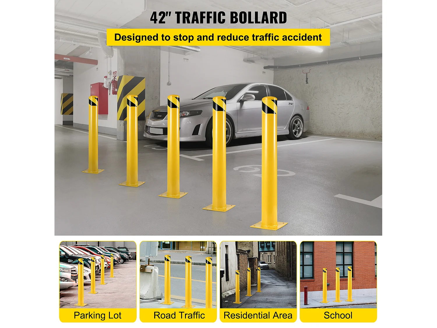 Valla de Seguridad SucceBuy, 106 x 14 cm, Valla de Tubo de Acero Amarillo