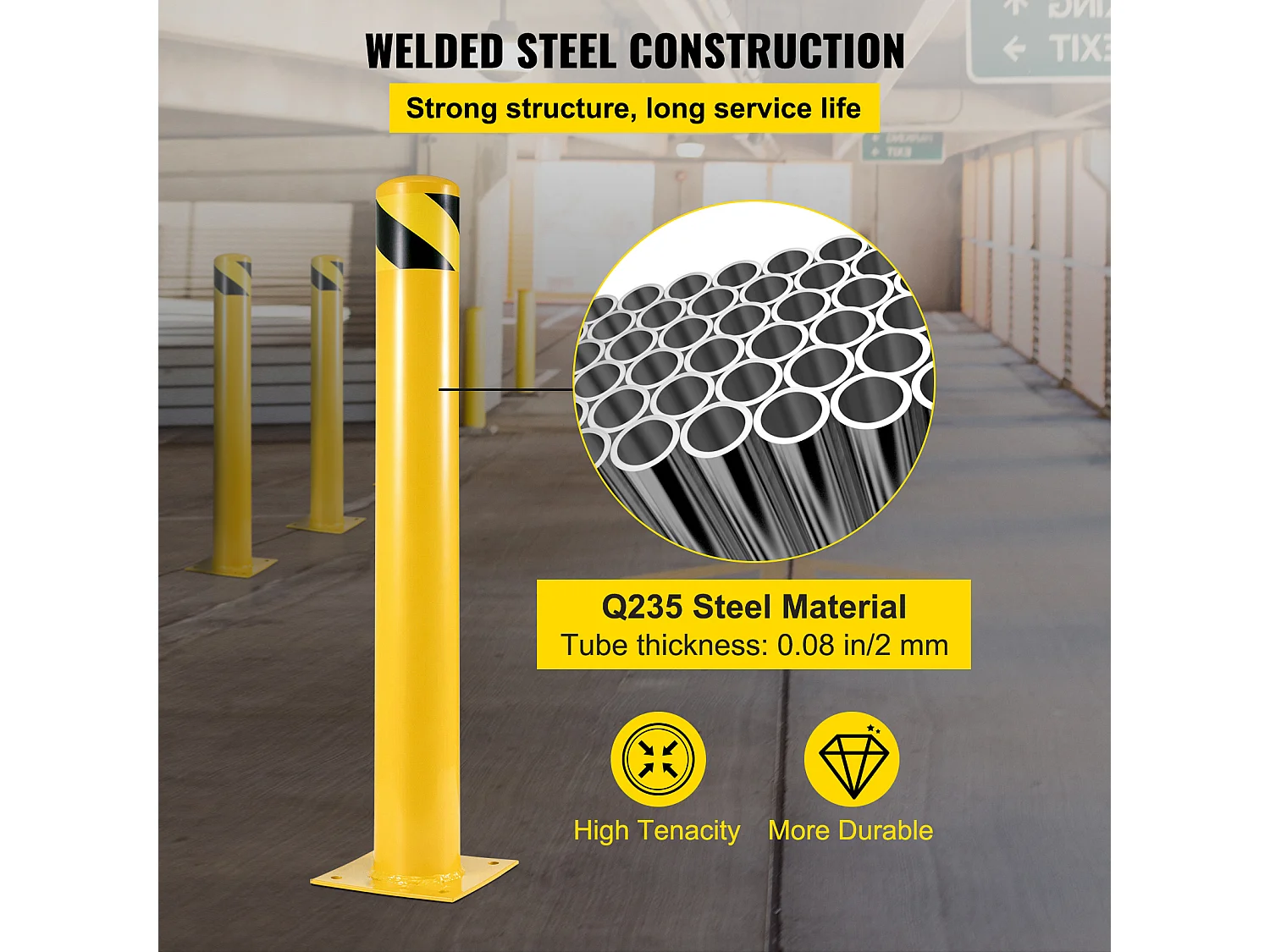 Valla de Seguridad SucceBuy, 106 x 14 cm, Valla de Tubo de Acero Amarillo