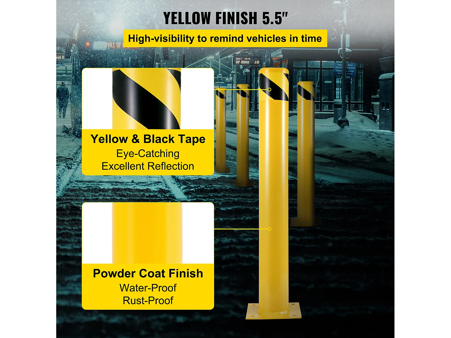 Valla de Seguridad SucceBuy, 106 x 14 cm, Valla de Tubo de Acero Amarillo