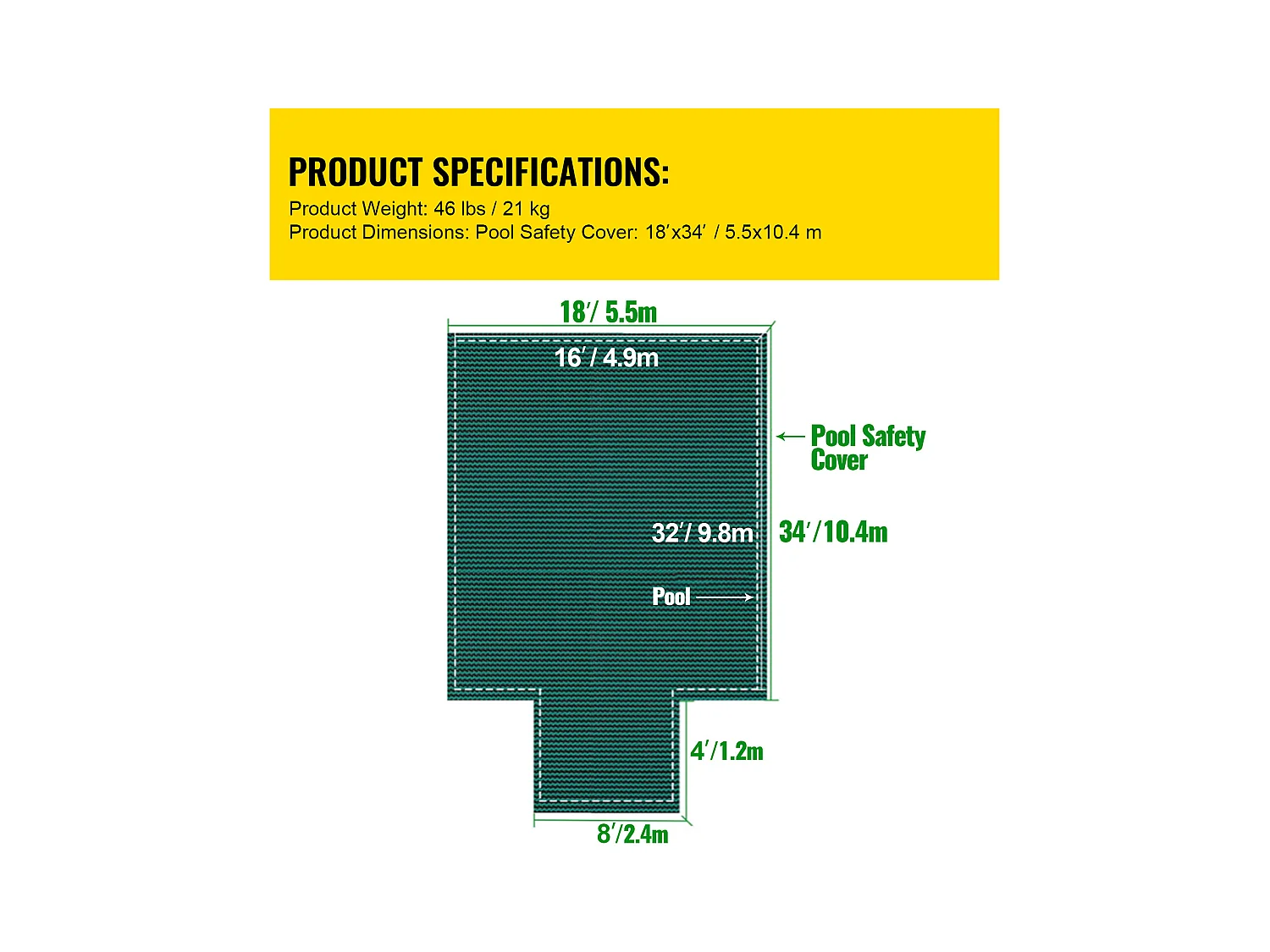 Bâche Hivernage pour Piscines, SucceBuy Couverture de Sécurité Rectangulaire pour Piscine, 490 x 980 cm, Verte, pour une Utilisation en Extérieur en Hiver
