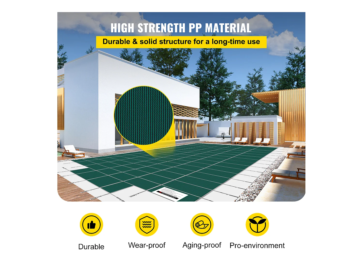 Bâche Hivernage pour Piscines, SucceBuy Couverture de Sécurité Rectangulaire pour Piscine, 490 x 980 cm, Verte, pour une Utilisation en Extérieur en Hiver