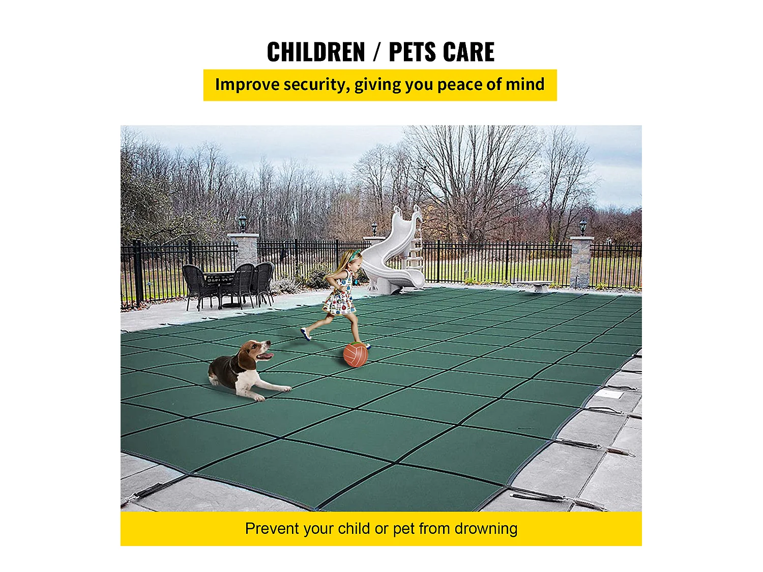 Bâche Hivernage pour Piscines, SucceBuy Couverture de Sécurité Rectangulaire pour Piscine, 490 x 980 cm, Verte, pour une Utilisation en Extérieur en Hiver