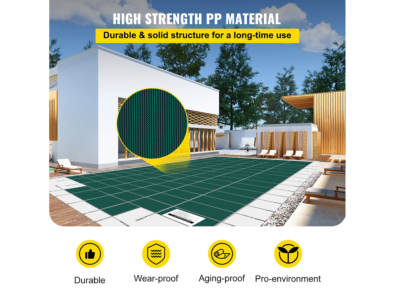 Bâche Hivernage pour Piscines, SucceBuy Couverture de Sécurité Rectangulaire pour Piscine, 490 x 980 cm, Verte, pour une Utilisation en Extérieur en Hiver