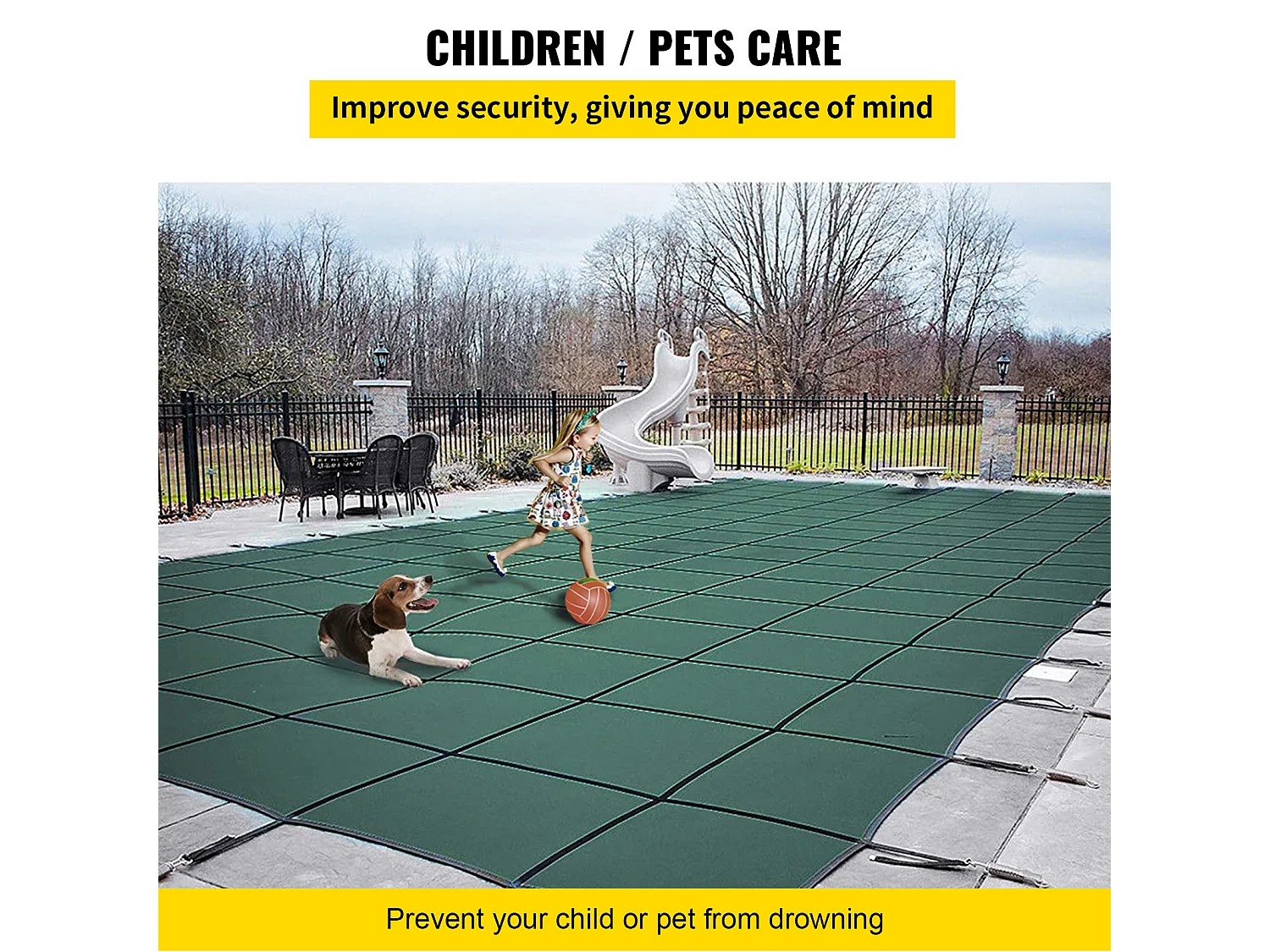 Bâche Hivernage pour Piscines, SucceBuy Couverture de Sécurité Rectangulaire pour Piscine, 490 x 980 cm, Verte, pour une Utilisation en Extérieur en Hiver