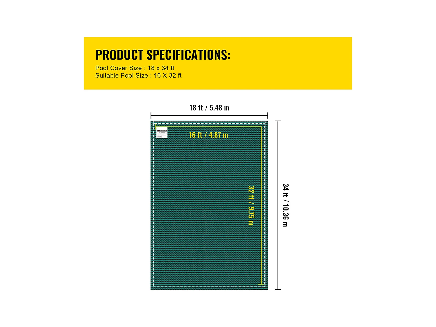 Bâche Hivernage pour Piscines, SucceBuy Couverture de Sécurité pour Piscine, Convient aux Piscines Enterrées Rectangulaires de 488 x 975 cm, Verte