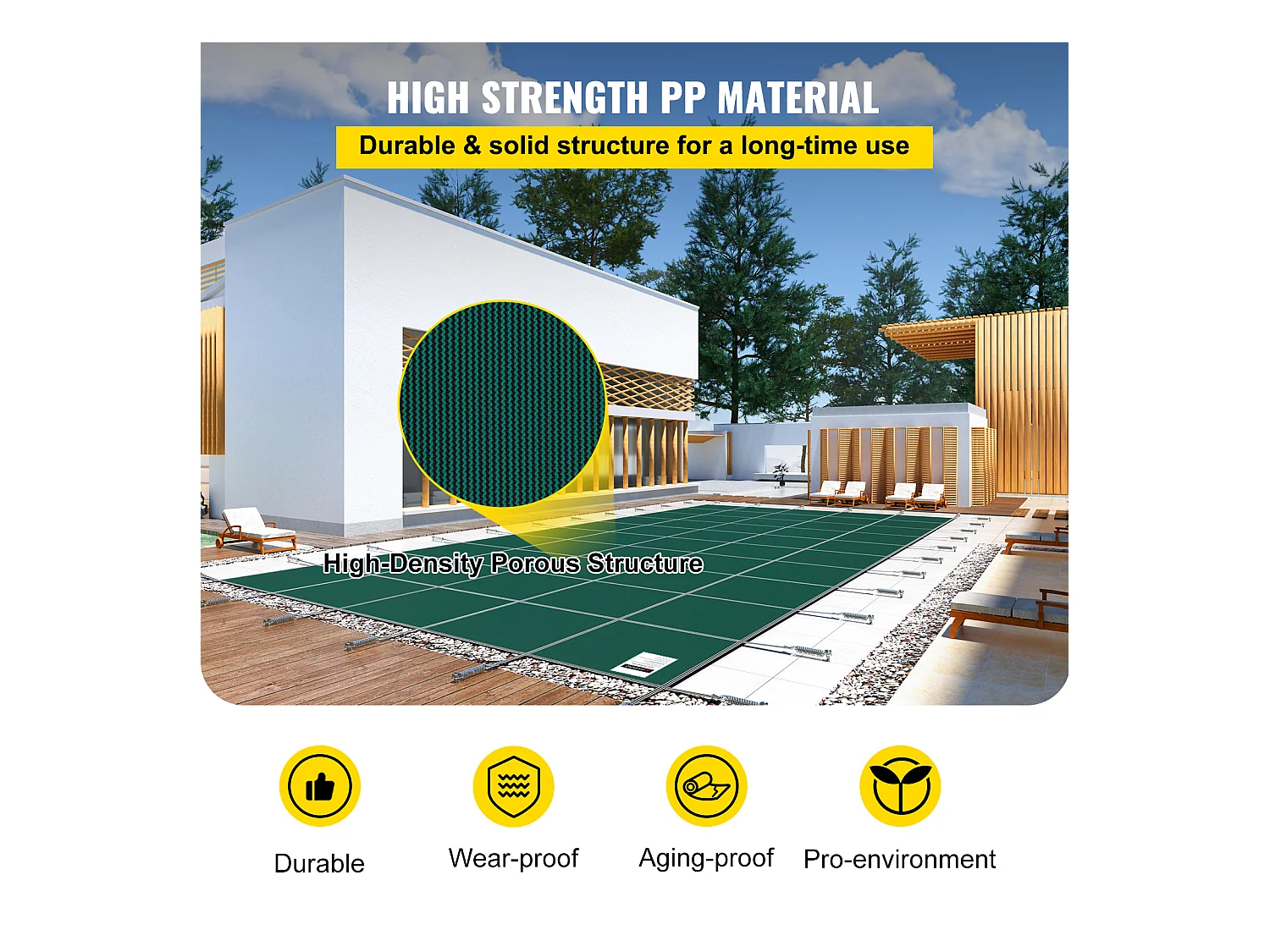 Bâche Hivernage pour Piscines, SucceBuy Couverture de Sécurité pour Piscine, Convient aux Piscines Enterrées Rectangulaires de 488 x 975 cm, Verte