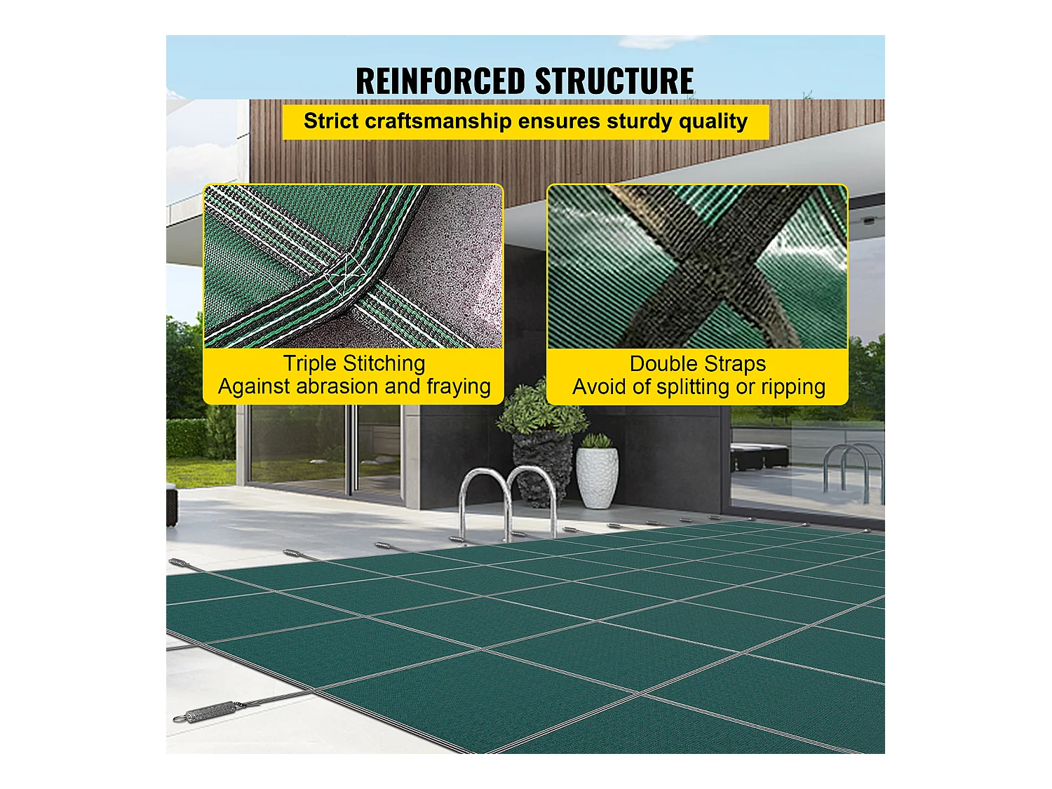 Bâche Hivernage pour Piscines, SucceBuy Couverture de Sécurité pour Piscine, Convient aux Piscines Enterrées Rectangulaires de 488 x 975 cm, Verte