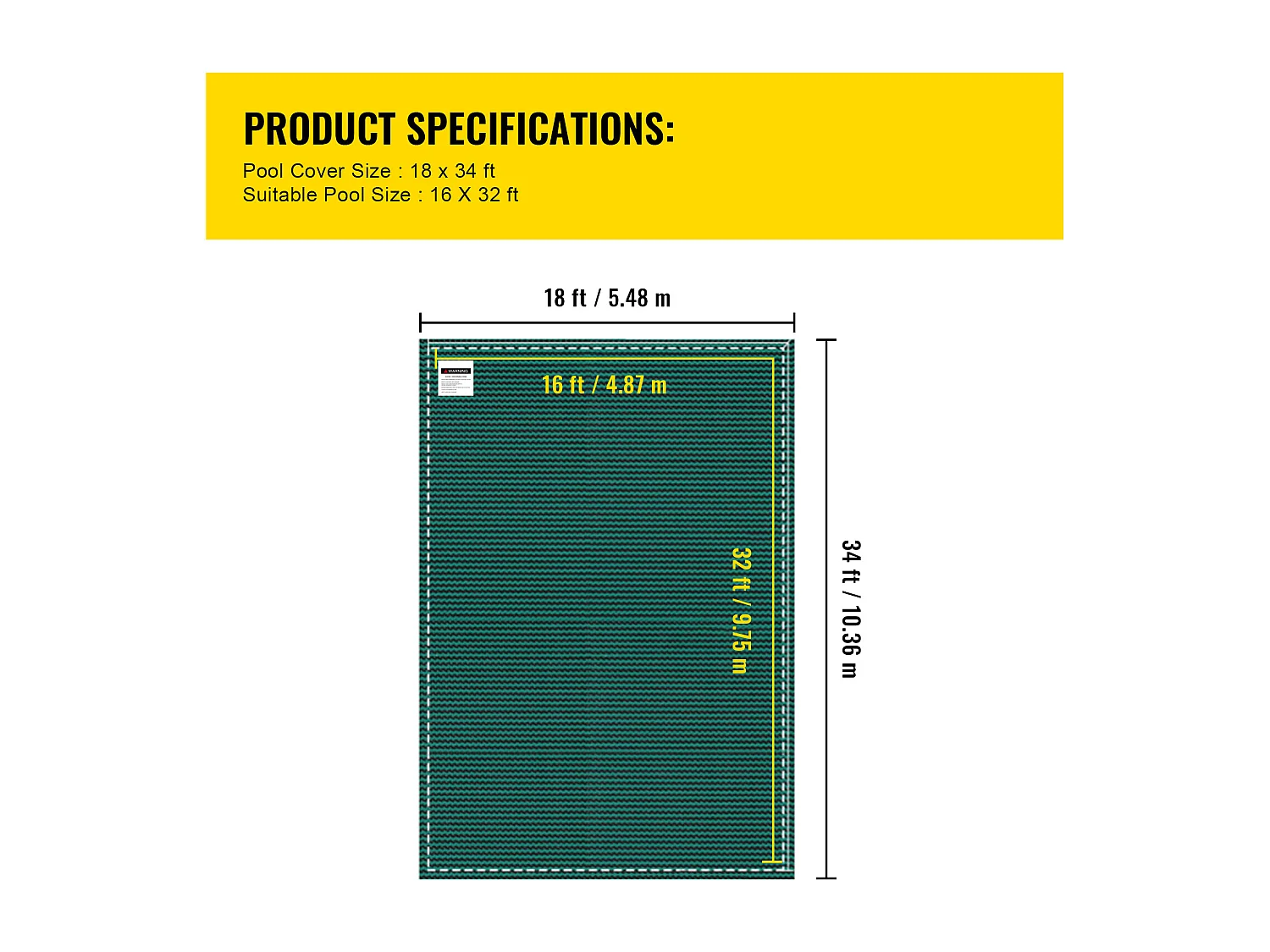Bâche Hivernage pour Piscines, SucceBuy Couverture de Sécurité pour Piscine, Convient aux Piscines Enterrées Rectangulaires de 488 x 975 cm, Verte