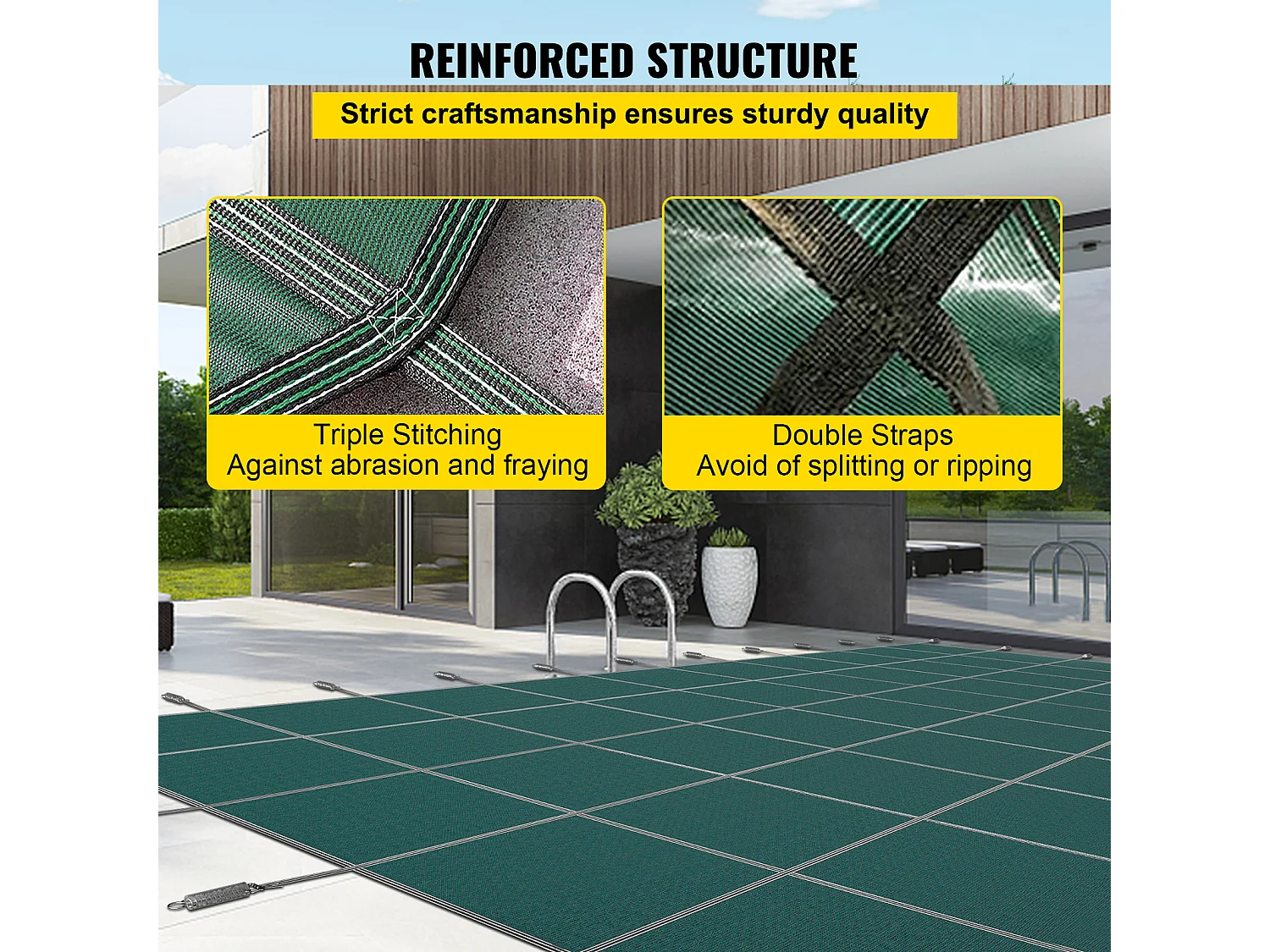 Bâche Hivernage pour Piscines, SucceBuy Couverture de Sécurité pour Piscine, Convient aux Piscines Enterrées Rectangulaires de 488 x 975 cm, Verte