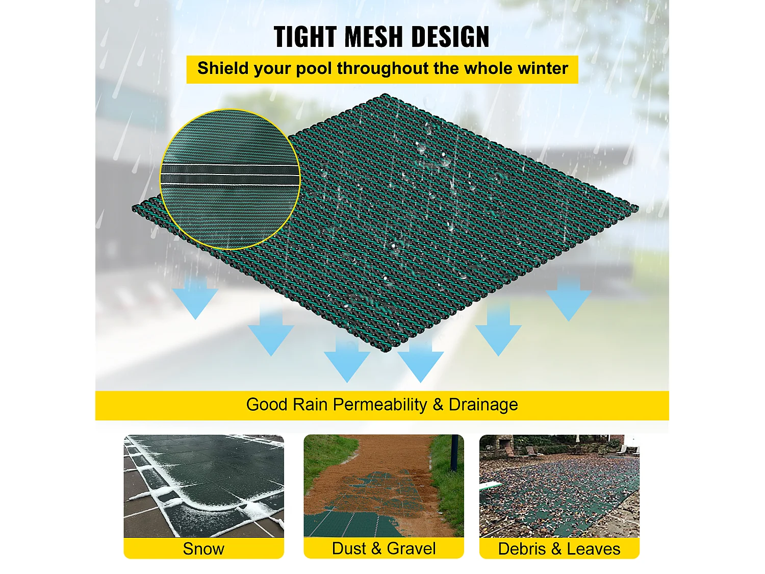 Bâche Hivernage pour Piscines, SucceBuy Couverture de Sécurité pour Piscine, Convient aux Piscines Enterrées Rectangulaires de 488 x 975 cm, Verte