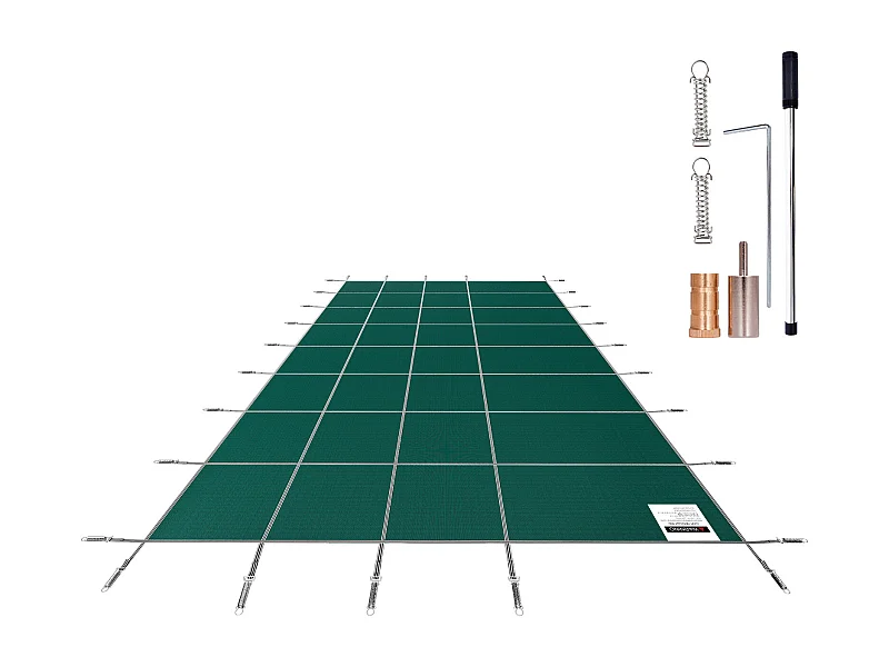 Bâche Hivernage pour Piscines, SucceBuy Couverture de Sécurité pour Piscine, Convient aux Piscines Enterrées Rectangulaires de 488 x 975 cm, Verte
