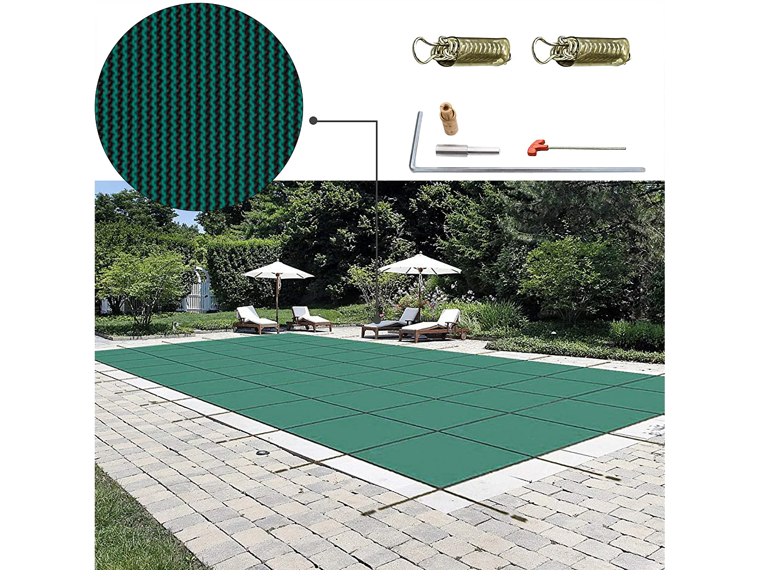 Bâche Hivernage pour Piscines, SucceBuy Bâche de Sécurité Rectangulaire en Maille de 550 x 980 cm, Verte pour l'Hiver en Extérieur