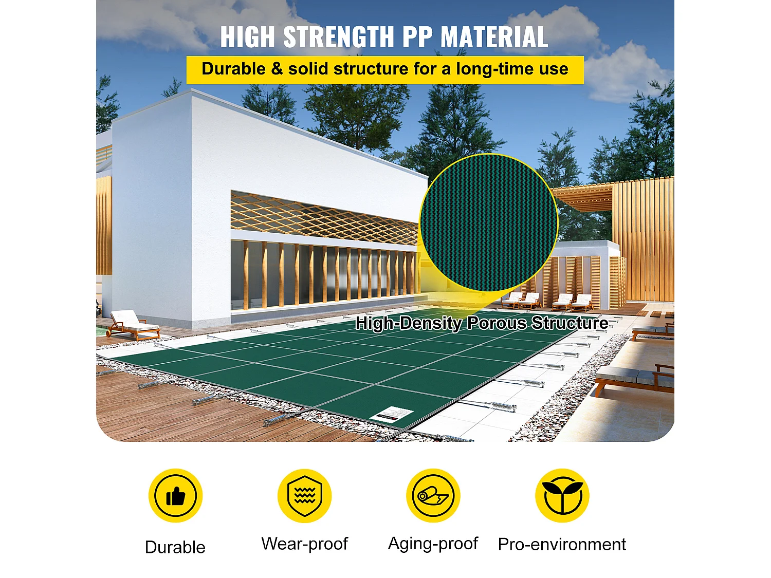 Bâche Hivernage pour Piscines, SucceBuy Bâche de Sécurité Rectangulaire en Maille de 550 x 980 cm, Verte pour l'Hiver en Extérieur