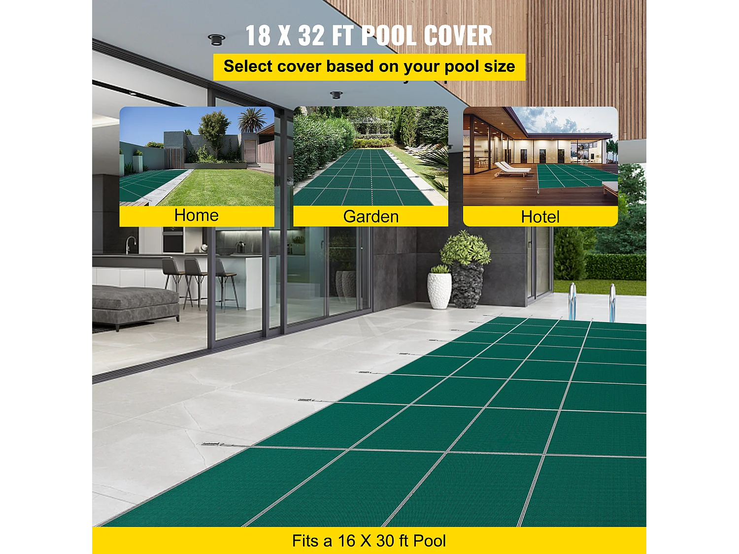 Bâche Hivernage pour Piscines, SucceBuy Bâche de Sécurité Rectangulaire en Maille de 550 x 980 cm, Verte pour l'Hiver en Extérieur