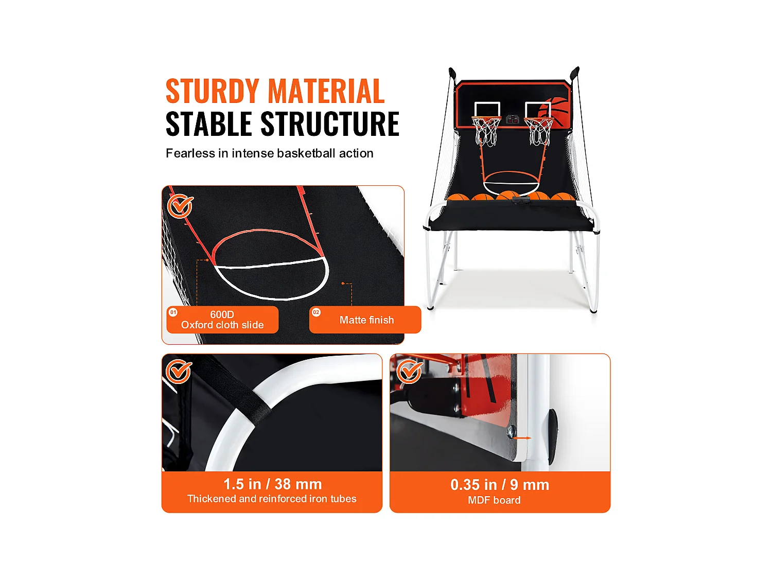 Panier de Basketball Pliable, SucceBuy Jeu d'Arcade de Basket-Ball Pliable d'Intérieur à Double Tir pour 2 Joueurs et 5 Balles