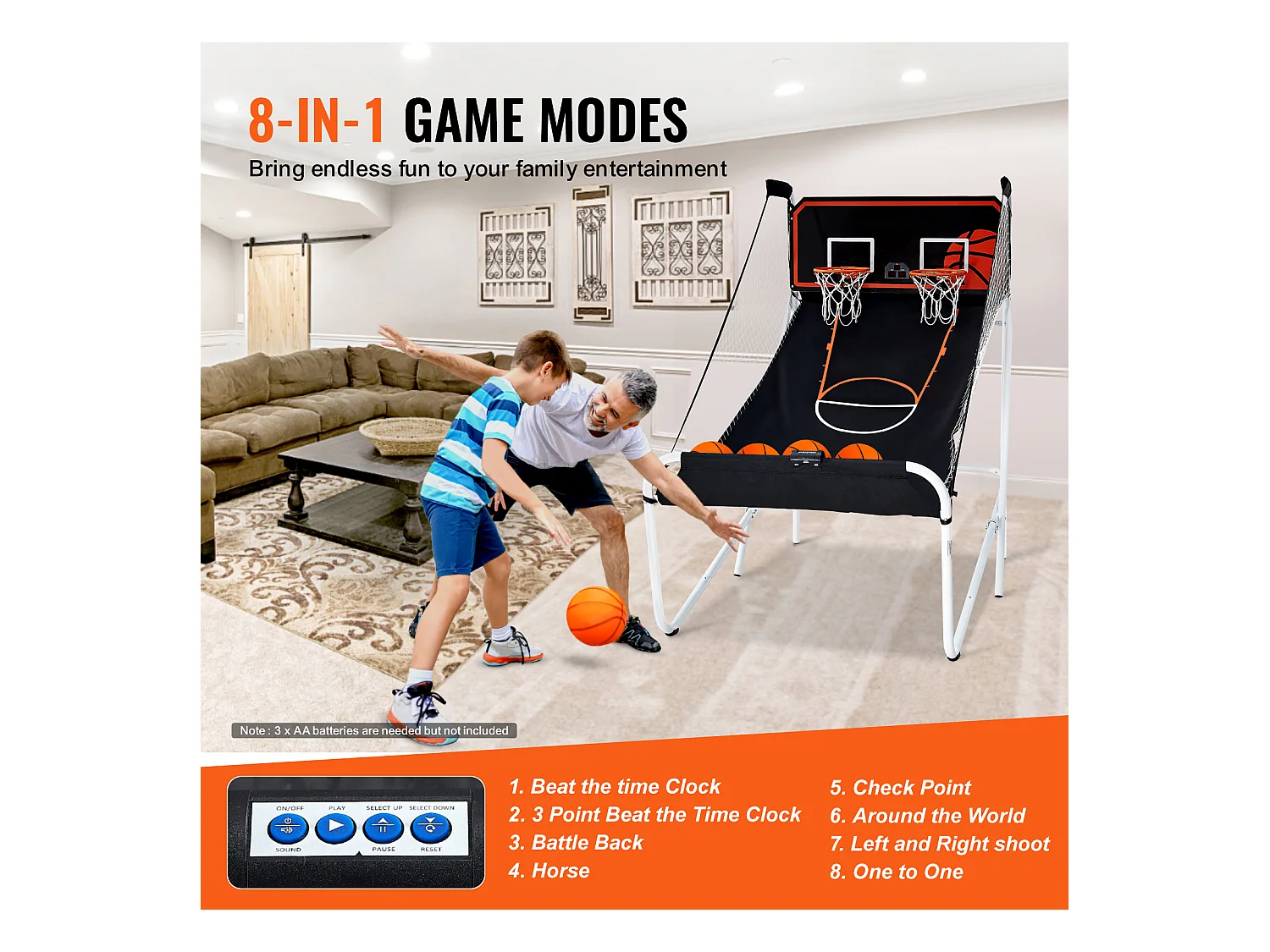 Panier de Basketball Pliable, SucceBuy Jeu d'Arcade de Basket-Ball Pliable d'Intérieur à Double Tir pour 2 Joueurs et 5 Balles