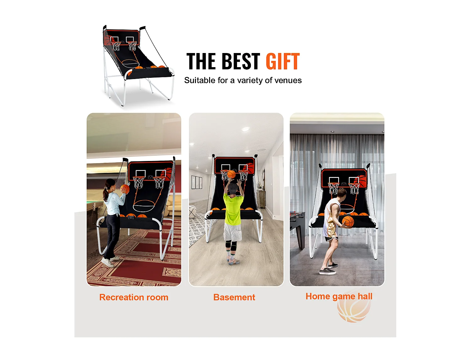 Panier de Basketball Pliable, SucceBuy Jeu d'Arcade de Basket-Ball Pliable d'Intérieur à Double Tir pour 2 Joueurs et 5 Balles