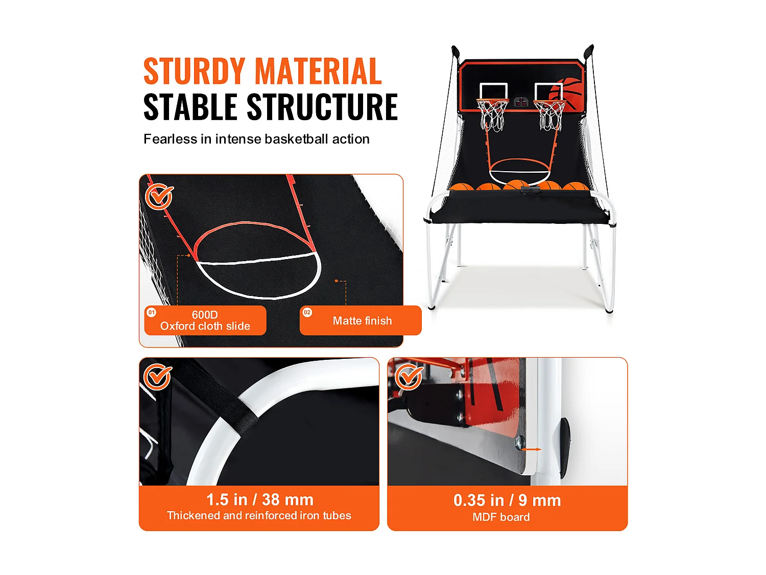 Panier de Basketball Pliable, SucceBuy Jeu d'Arcade de Basket-Ball Pliable d'Intérieur à Double Tir pour 2 Joueurs et 5 Balles