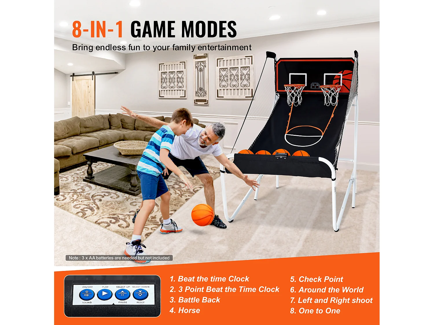 Panier de Basketball Pliable, SucceBuy Jeu d'Arcade de Basket-Ball Pliable d'Intérieur à Double Tir pour 2 Joueurs et 5 Balles