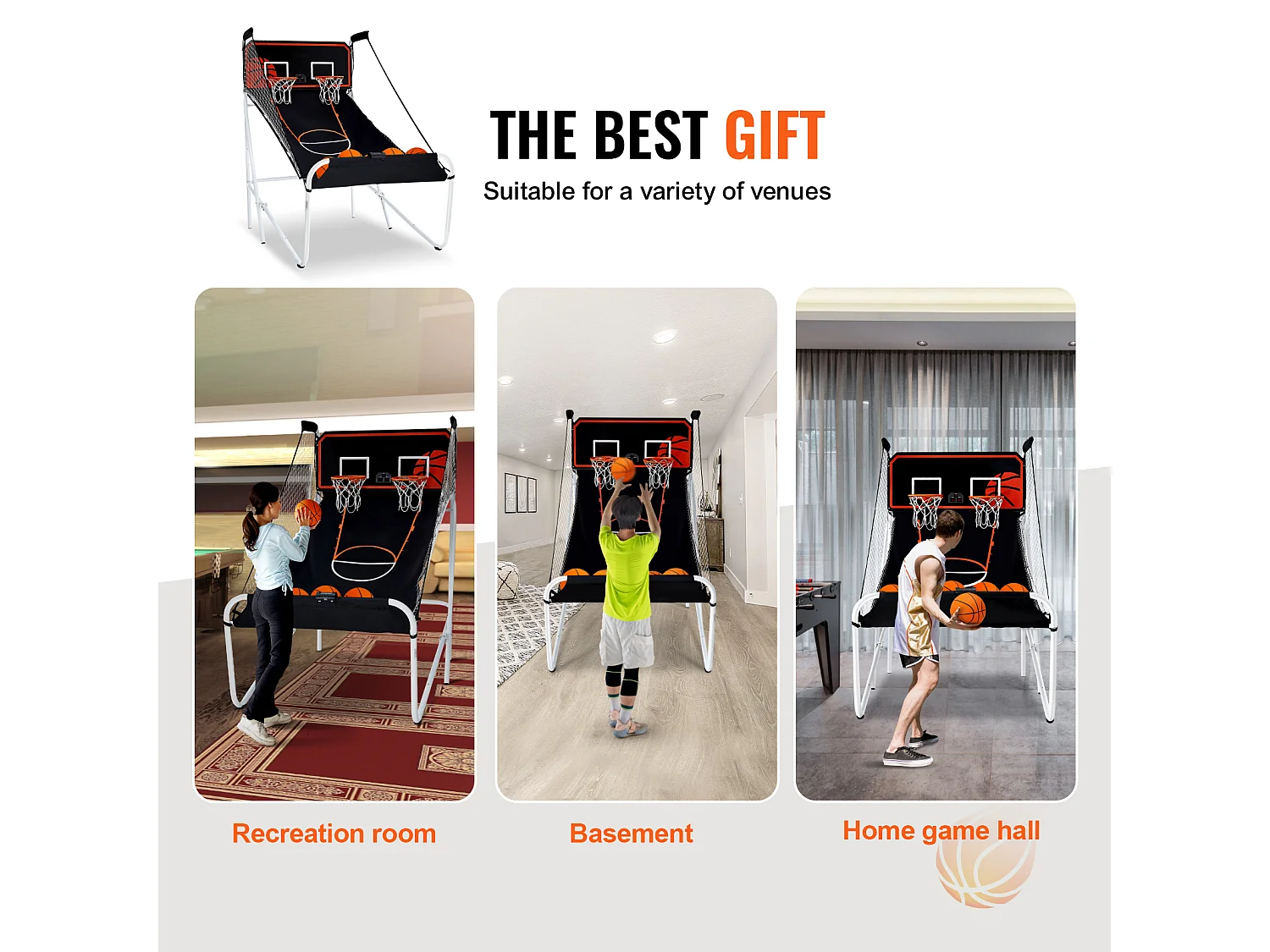 Panier de Basketball Pliable, SucceBuy Jeu d'Arcade de Basket-Ball Pliable d'Intérieur à Double Tir pour 2 Joueurs et 5 Balles