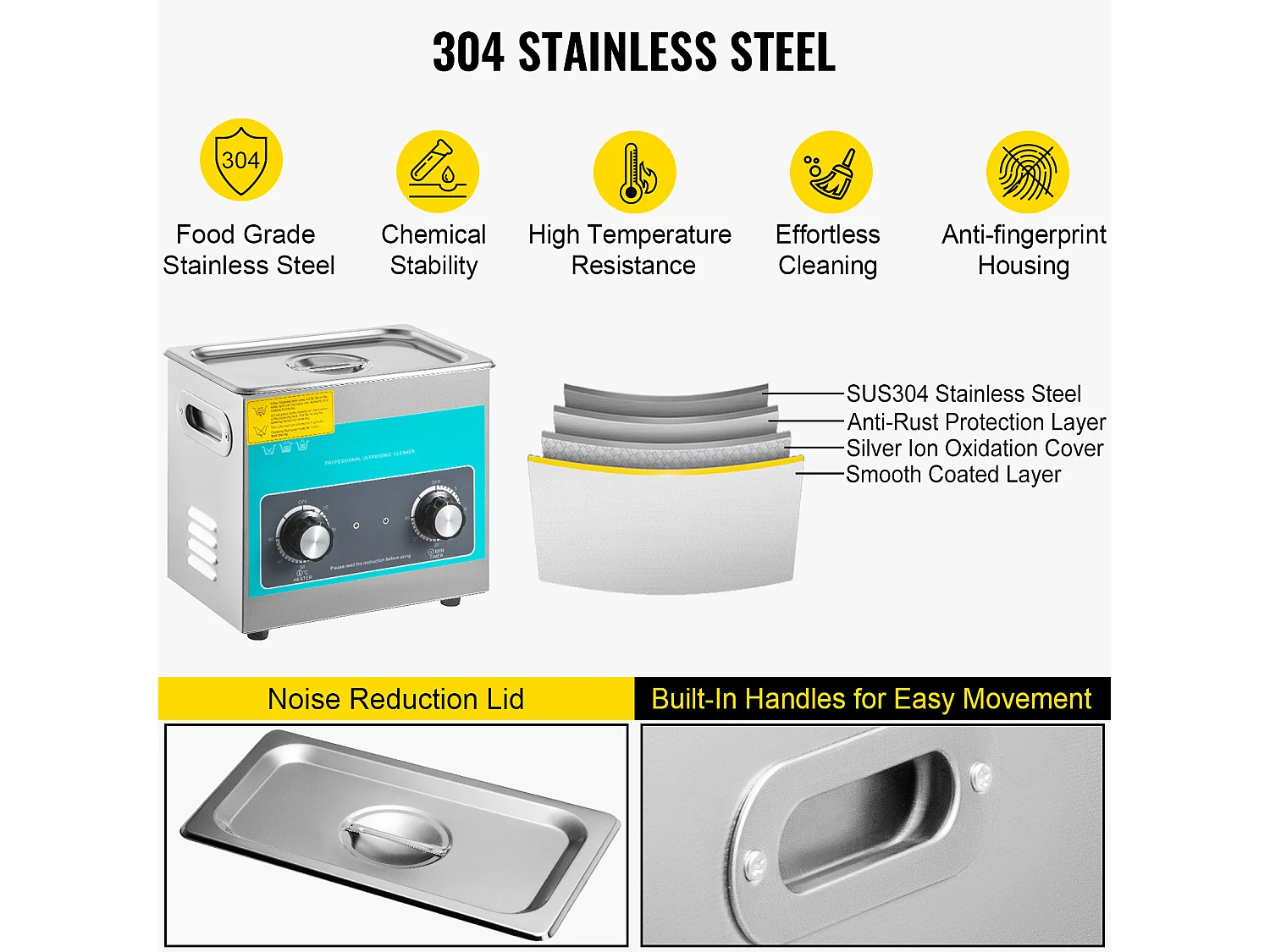 Nettoyeur SucceBuy Nettoyeur Ultrasonique à Bouton 3L en Acier Inoxydable 304