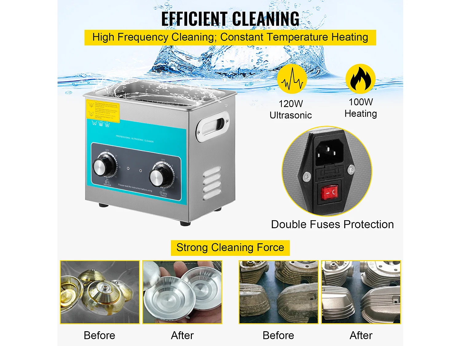 Nettoyeur SucceBuy Nettoyeur Ultrasonique à Bouton 3L en Acier Inoxydable 304