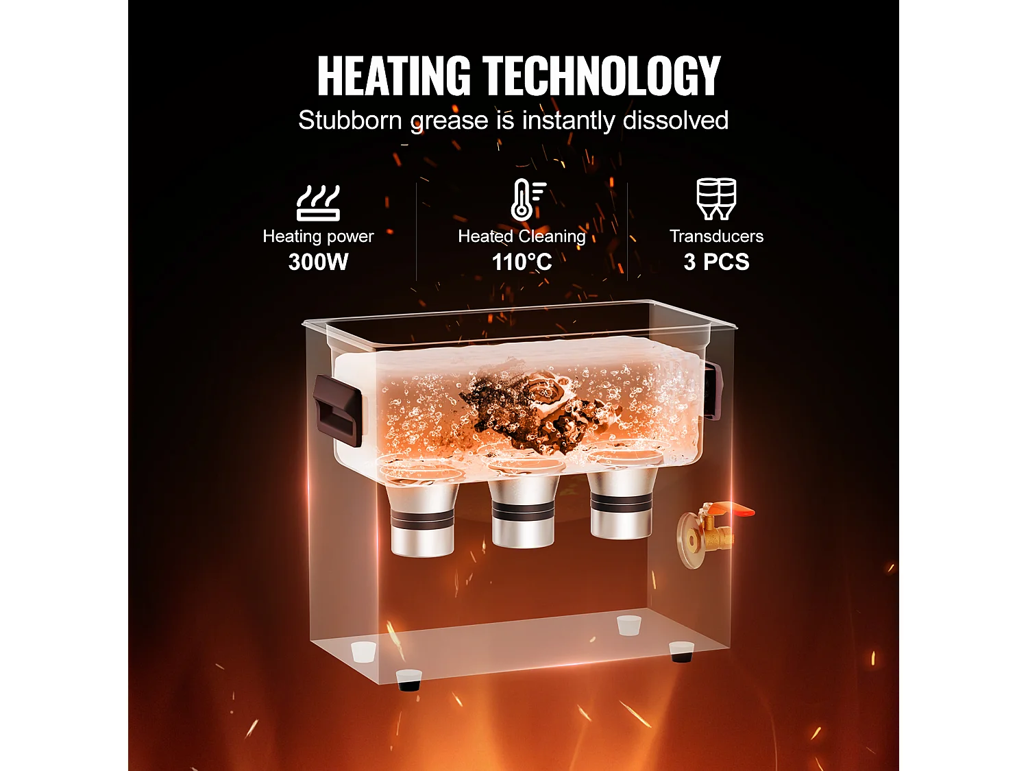 Nettoyeur SucceBuy Nettoyeur à Ultrasons 6L, Chauffage, Minuterie, Panier, 180 W Sonic