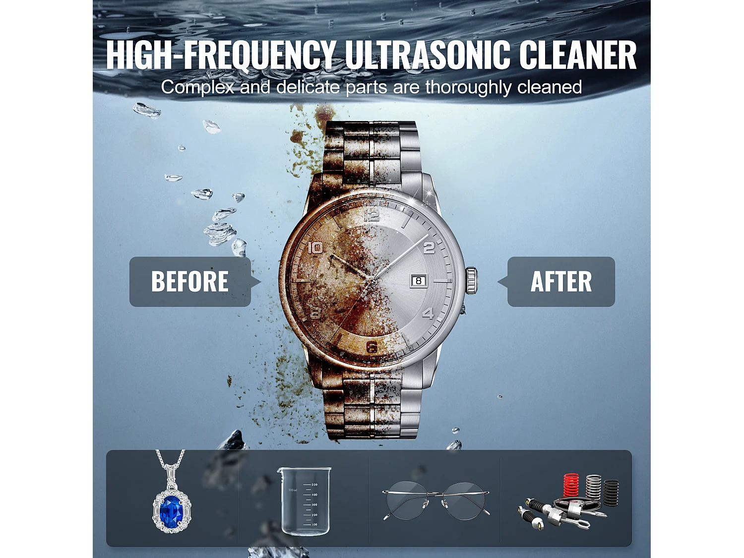 Nettoyeur SucceBuy Nettoyeur à Ultrasons 6L, Chauffage, Minuterie, Panier, 180 W Sonic