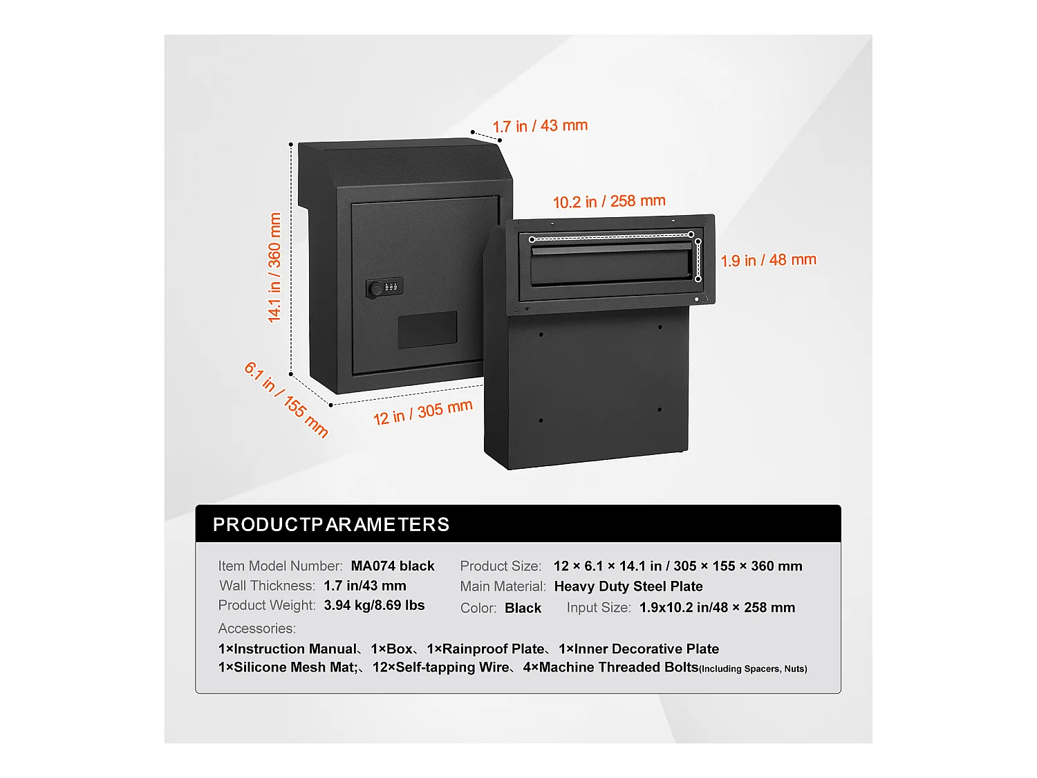 Boîte aux Lettres à Clé SucceBuy Through the Door avec Serrure à Combinaison, Noire