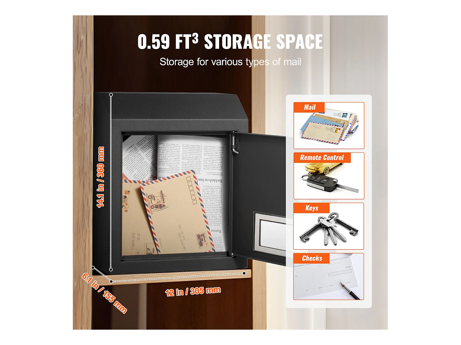 Boîte aux Lettres à Clé SucceBuy Through the Door avec Serrure à Combinaison, Noire