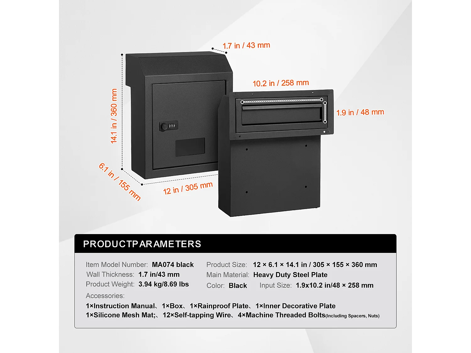 Boîte aux Lettres à Clé SucceBuy Through the Door avec Serrure à Combinaison, Noire