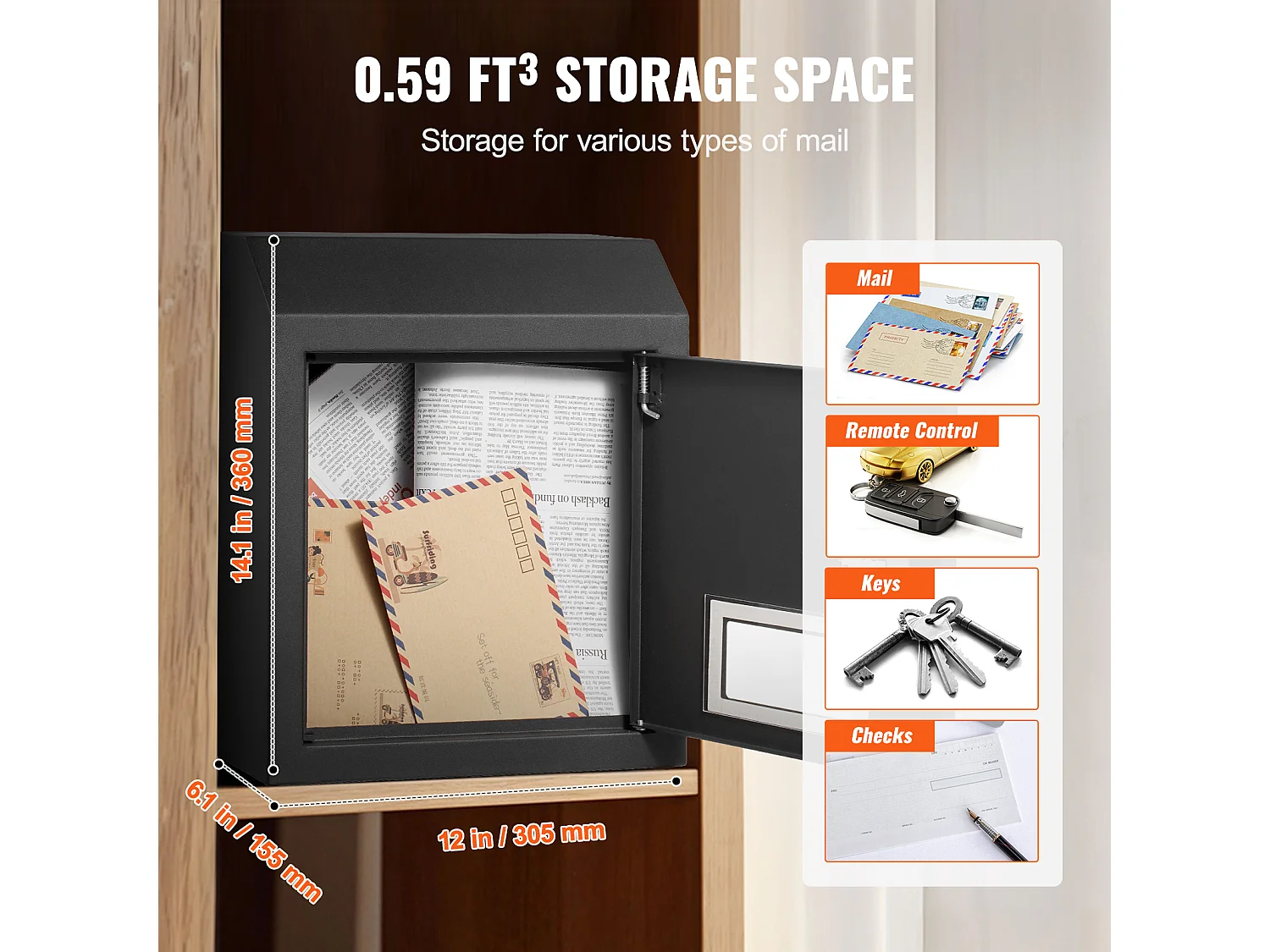 Boîte aux Lettres à Clé SucceBuy Through the Door avec Serrure à Combinaison, Noire